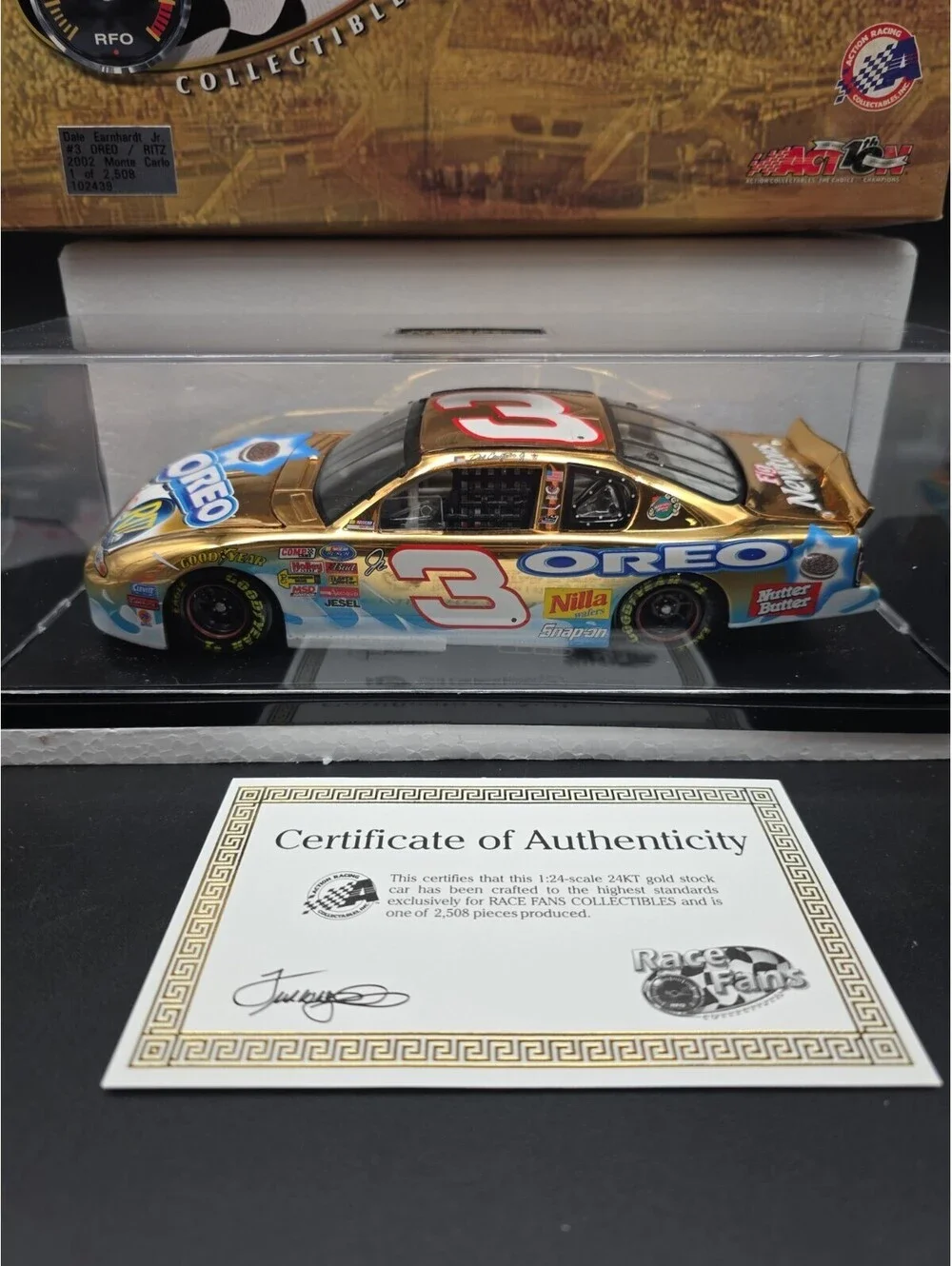 2002 #3 Dale Earnhardt Jr 1 Of 2,508 Diecast Cars Race Fans Action Gold Oreo
